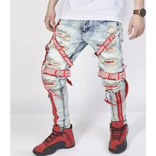 Mens jeans summer man slim trousers 2021 fashion baggy jeans with design autumn straight pants ripped jeans biker mens wear