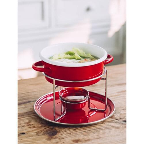 Enamel Enamel Small Hot Pot Alcohol Stove Single Person Portable Thickened Hot Pot Hot Pot Pot Set Soup Pot