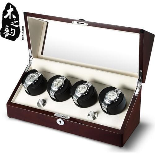 Watch Winder Box Case Storage Shaker Display Automatic Wooden Four Motors 4 Slots Watch Winder Rotation Organizer Holder Piano