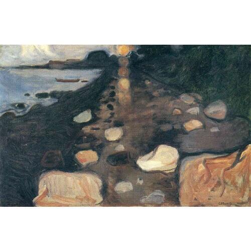 Oil Painting Reproduction on Linen Canvas,moonlight-on-the-shore-1892 by Edvard Munch,100% handmade,abstract oil painting