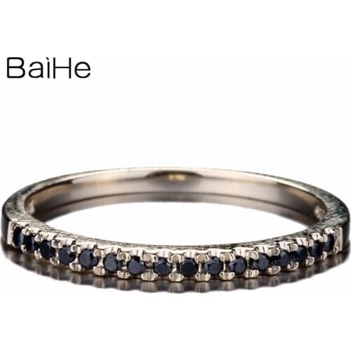 BAIHE Solid 10K Yellow Gold 0.15ct Round Black Diamonds Fine Jewelry Wedding Gift Engagement Ring Women Gift Black Diamond Ring