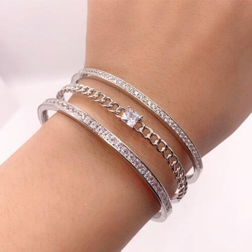 Beautiful Crystal Bracelets Woman Bracelets Shiny Wedding Wide Bangles Cubic Zirconia Silver Woman Jewelry Gifts Zk30