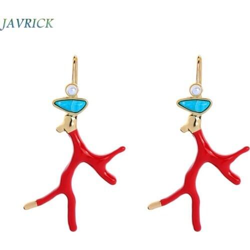 Red Enamel Coral Antlers Branch Acrylic Resin Drop Earrings Girl Fashion Jewelry Dangle Earring Jewelry Women Ear Jewelry Gift