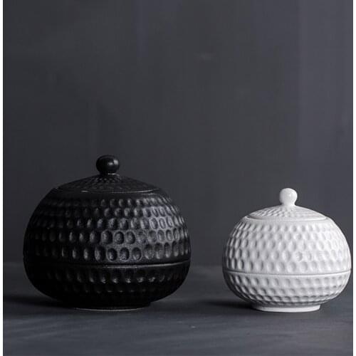Creative Tea Storage Jar with Lid Kit Ceramic Caddy Black White Coarse Pottery Cans Box Tea Ceremony Teaware Accessories Decor