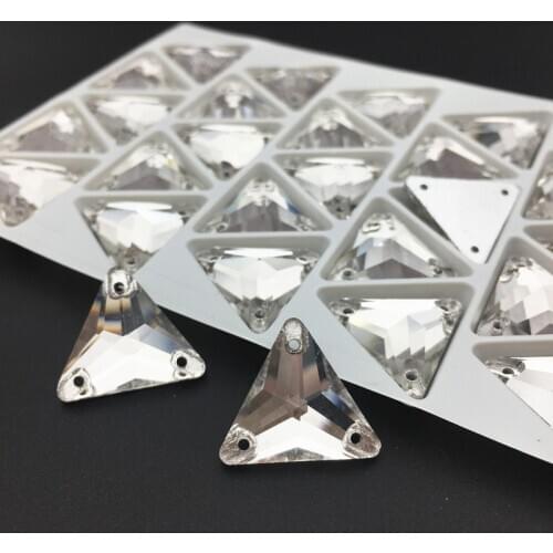 Crystal Sew On Rhinestone Good Quality 12 16 22mm Clear Glass Crystal Triangle flatback sewing button for DIY Garment bags shoes