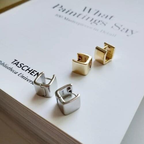 925 sterling silver earring square wide version Oval ear ring ear bone ear buckle wild simple fashion men women silver ear jewel
