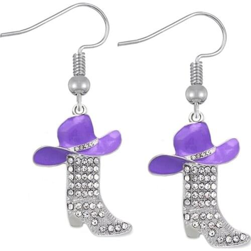 Cute design enamel cowboy hat boot earrings crystal shoes charms hook earring eardrop jewelry for girl or boys fashion