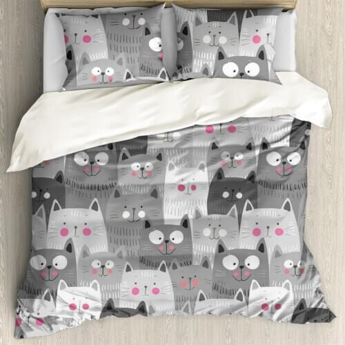 Cartoon Bedding Set Cute Cats Printed 3D Duvet Full Queen King Bedding Set Bedding Set Queen Bed Set Queen Size