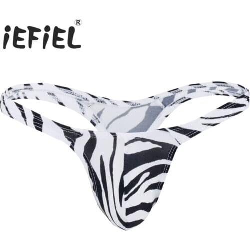 IEFiEL Zebra Men Lingerie G-string Bikini Underwear Underpants Male Bulge Pouch G-String T-Back Thong Underwear Bikini Panties