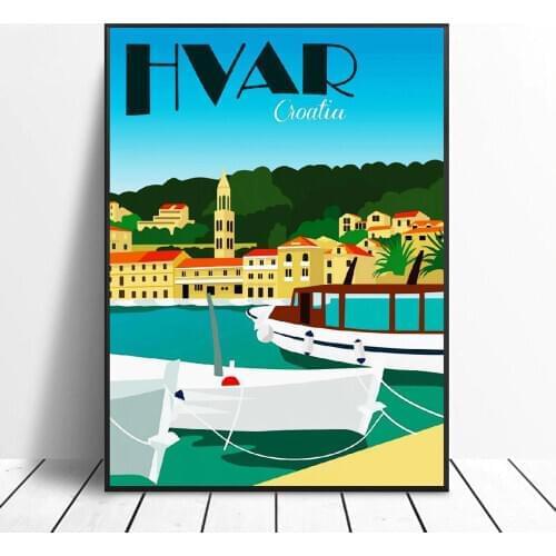 Hvar Travel Canvas Print Wall Art Poster Picture Modern Minimalist Bedroom Living Room Decoration No Frame