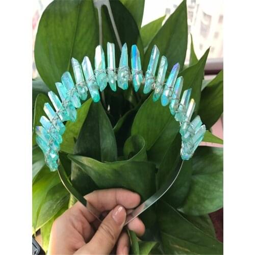 Sky Blue Crystal Point Crown Tiara Hair Accessories,Healing Reiki Crystal Raw Quartz Women Hairband Jewelry,Wedding Hairpins