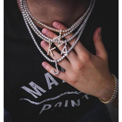 New arrived Hip hop iced out new Name 5mm cz tennis chain Bubble Letter Necklaces Alphabet Charm pendants Hiphop jewelry