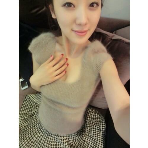 Autumn and winter kojah goatswool short-sleeve vest marten velvet sweater big u mink sweater blousier S48