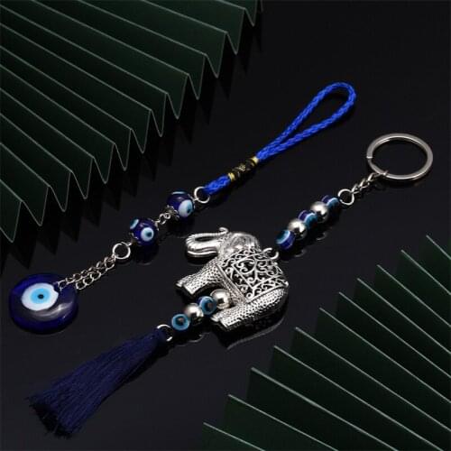 2Pcs Turkey Evil Eye Pendants Amulet with Elephant and Ribbon Wall Hanging Amulet Ethnic Lucky Gift Home Car Hanging Decorat