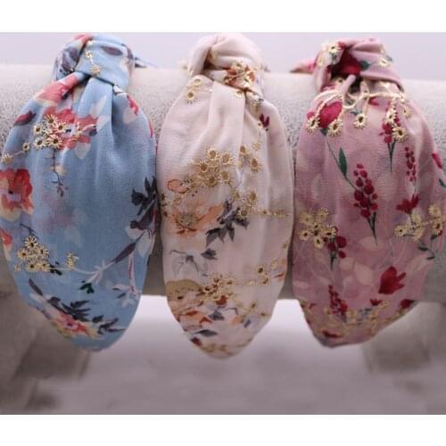 Women Girls Embroidery Flower Knot Hairband Headband Adult Hair Accessories