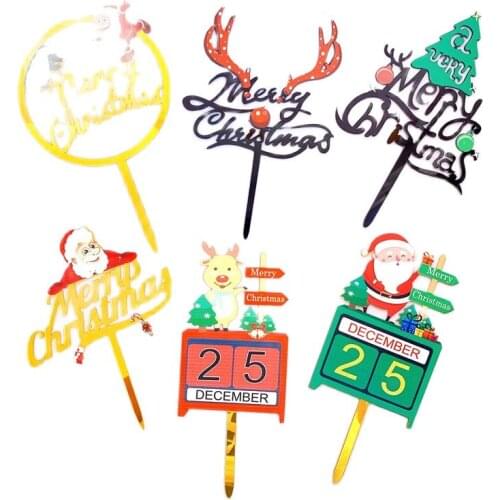 Christmas Series Printing Acrylic Cake Topper Santa Claus Elk Tree Pattern Cake Card Baked Dessert Cake Decoration