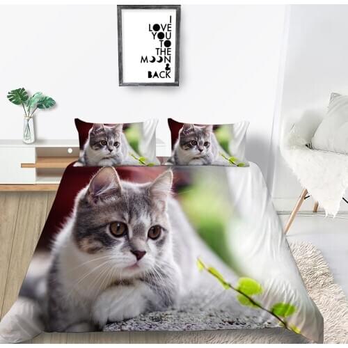 Hot Sale Bedding Set Cat And Leaves Cute 3D Duvet Cover Nature King Queen Twin Full Single Double Unique Design Bed Set