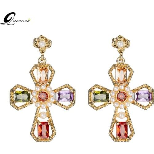 Baroque Pendientes Vintage Drop Cross Earrings Jewelry Crystal Piercings Kolczyki Krzyze Large Earrings Brincos Luxury Jewelry