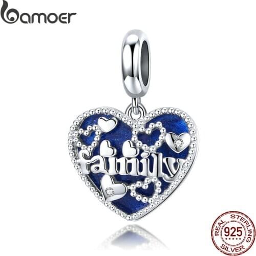 Bamoer Silver 925 Vintage Pattern Warm Family Pendant Charm fit Original Bracelet or Necklace DIY Jewelry BSC293