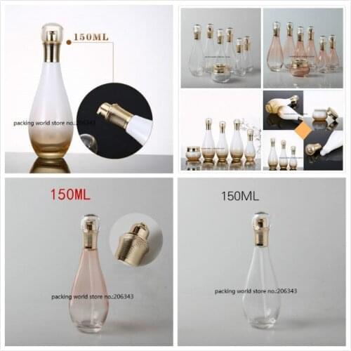 150ml bowling shape glass bottle with gold pump clear lid for lotion/emulsion/serum/foundation/sprayer bottles