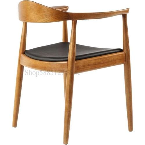 Nordic Style Solid Wood Chair Dining Chair Home Wooden Chair Nordic Backrest Log Armrest Simple Presidential Chair