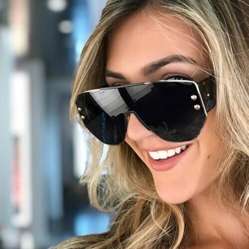 Unisex One Piece Square Sunglasses Men Brand Designer Luxury Rivet Oversized Sun Glasses For Female Coating Flat Lens Sunglass