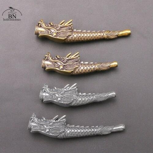 Vintage Brass Dragon Head Filter Tobacco Pipe Chinese Traditional Copper Zodiac Beast Shape Cigarette Holder Smoking Accessories