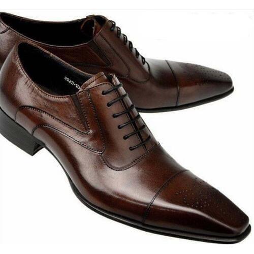 High Quality Mens Dress Shoes Genuine Leather Square Toe Classic Men Formal Business Flat Shoes Elegant Gentleman Wedding Shoes