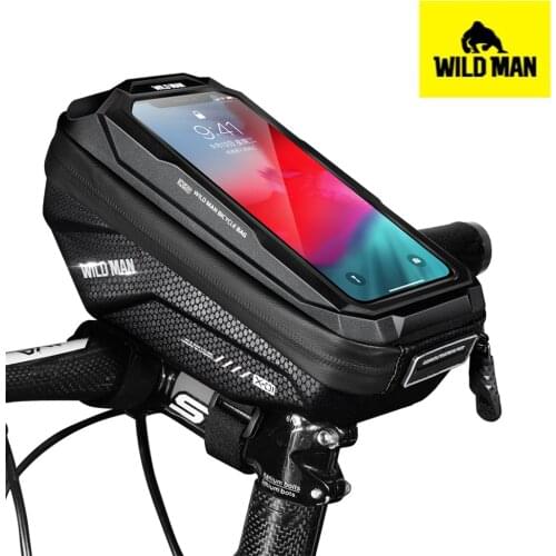 WILD MAN Bicycle Touchscreen Front Frame Bag EVA Phone Case with Double Zippers MTB Cycling Bike Accessories Bike Bag