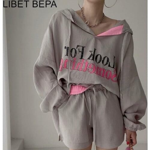 New 2021 Y2K Autumn Women Sets 2 Pieces Sweatshirts Matching Shorts High Waist Tracksuits Casual Pocket Fashionable Suits WS3352