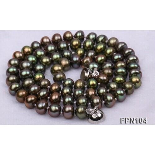 Classic 6-7mm Peacock Green Flat Cultured Freshwater Pearl Necklace for Women