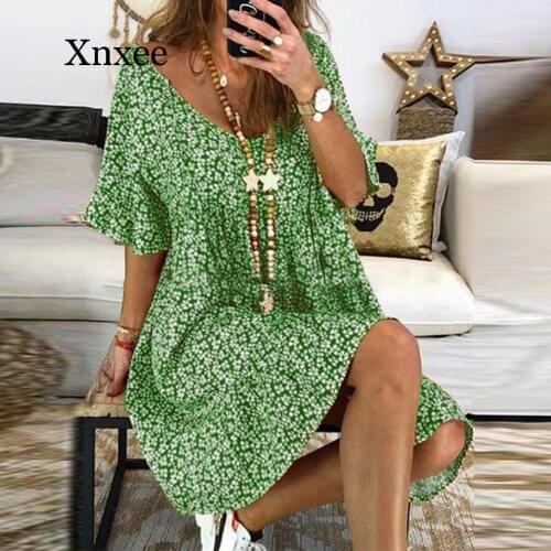 Froal Print Plus Size 5xl Dress For Women Ruffle Short Sleeve Chiffon Mini Dress Boho Style Summer Casual Loose Beach Holiday