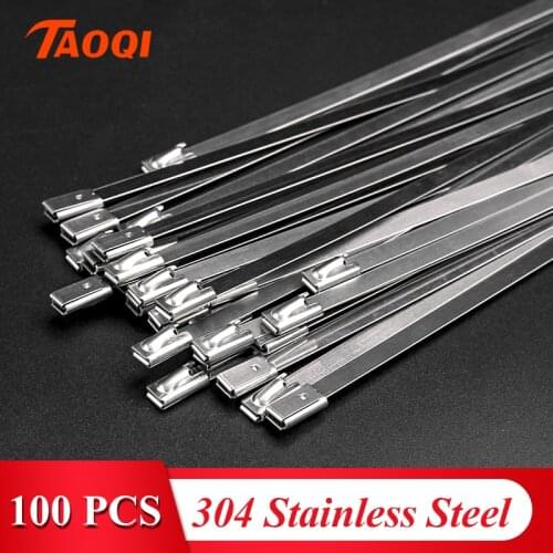 100pcs 4.6x100/150/200/400mm Stainless Steel Cable Ties, Locking Metal Zip-Exhaust Wrap Coated Multi-Purpose Locking Cable Ties