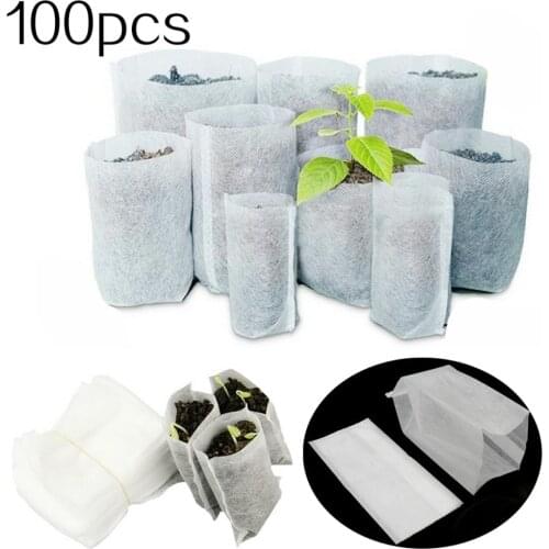 100pcs Biodegradable Nursery Plant Grow Bags Non-woven Fabrics Seedling Pots Garden Bags Gardening