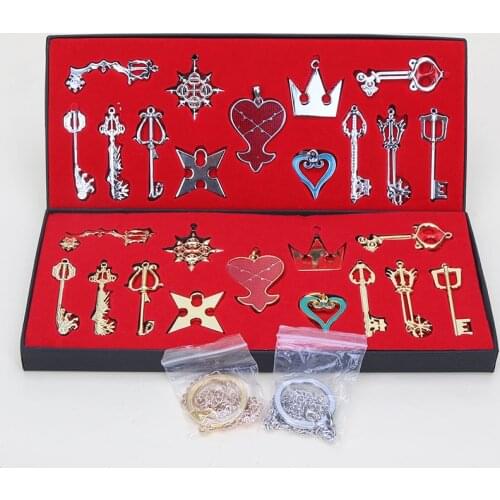 13pcs/set Anime Kingdom Hearts Cosplay Necklace Sora Keyring Keychain Metal Figure Pendants set box toy gift