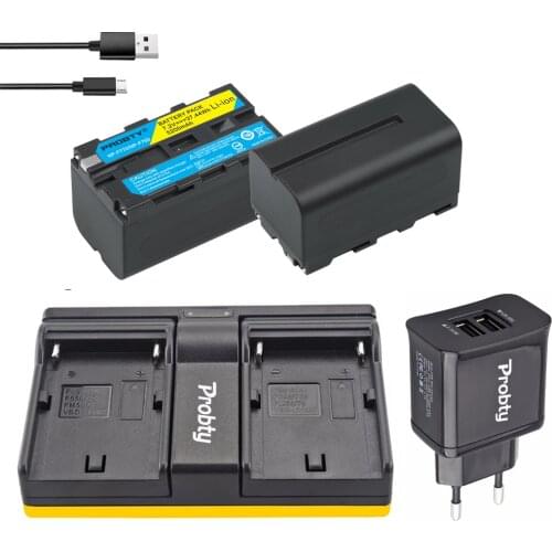 2Pcs PROBTY NP-F770 NP-F750 NPF770 F750 NP F770 750 battery + Dual Charger + 2-Port Plug For Sony CCD-SC5 CCD-SC100 CCD-TR910