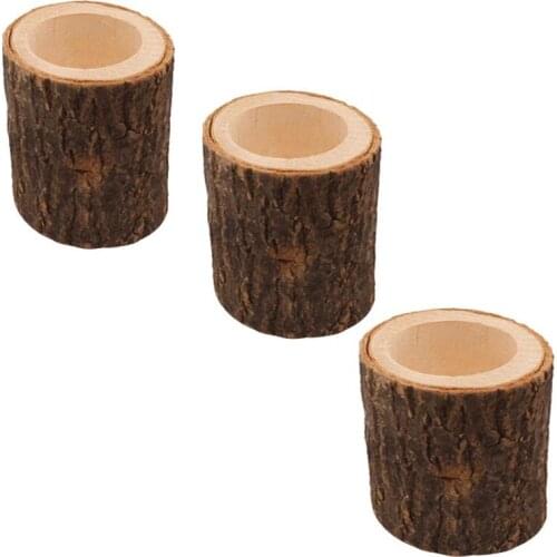 3PCS/Lot Wood Handicraft Decoration Creative Bark Wooden Stake Candle Holder Home Decoration Small Plant Pot Purely Manual Craft