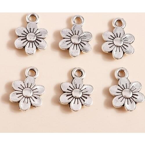 40pcs 9*13mm Tibetan Silver Color Alloy Flowers Charms for Necklaces Bracelets Jewelry Making DIY Craft Supplies Accessories