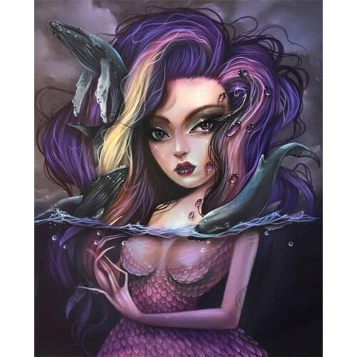 Shark Mermaid 5D Diy diamond painting,diamond mosaic diamond embroidery Cartoon Angel,Full Square round Drill Child Gift EE2111