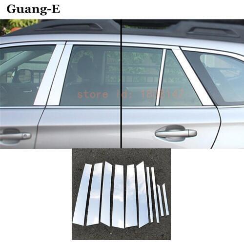 Car sticks stainless steel Car window garnish pillar window middle strip trim 10pcs for subaru Outback 2015 2016 2017 2018