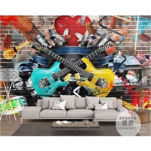 Beibehang Custom silky wallpaper retro brick wall hand-painted rock music tooling TV sofa background wallpaper home decorations