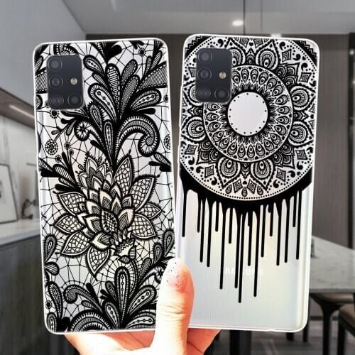 Black Sexy Floral Lace Flower Silicone Case Cover For Samsung A51 A71 A21S A01 A10 A11 A20 A30 A31 A40 A41 A50 A60 A70 A7 A8