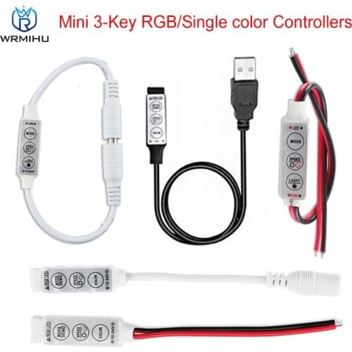 DC 5V-12V-24V 3Key Mini LED RGB Controller Single Color Dimmer Driver For 5050/3528/2835/5730/5630/3014 SMD LED Strip Lights