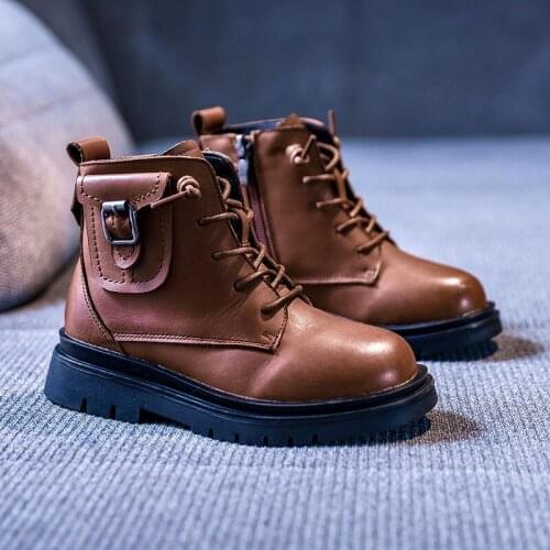 Childrens shoes Geniune Leather Boys Martin boots 2020 autumn and winter new full cowhide Warm short boots Cool girls boots