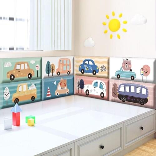 Childrens Anti-collision Soft Pack Bedside Wall Sticker Bed Headboard Panel Soft Pack Foam Cushion Cartoon Car Wall Decals