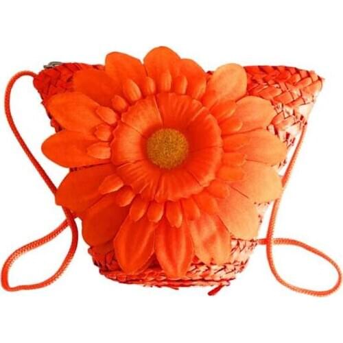 Children Flower Design Zipper Cross-body Handbag Fashion Girls Kids Straw Shoulder Messenger Bag Toddler Girls Accessories 1-8Y