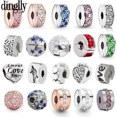 Dinglly Fashion Blue Red Crystal Fixing Clip Beads Charm Fit Brands Snake Chain Bracelet & Necklace Diy Jewelry Accessory Gifts