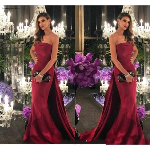 Forevergrace Dark Red Evening Dresses Mermaid Strapless Satin Formals Wear Party Gowns Tailor Made Plus Size Available