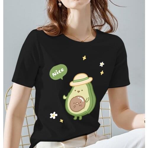T Shirts Women Summer O Neck Short Sleeve Avocado Vegan Kawaii T-shirt Female Harajuku Black Classic Tops Tee Ladies Streetwear