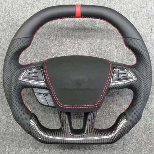 Gloss Carbon Fiber Sports Steering Wheel Leather Replacement for Ford Focus 2014-2018